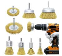 Bosiyrggrl Brass Wheel Cup Brush Set 8 Piece,Coarse Crimped Carbon Brass Wire Brush Set for Cleaning Rust,Paint,Yellow