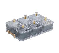 Bosiyrggrl Dried Fruit Snack Serving Platter Appetizer Serving Tray Multipurpose 6 Bowls Divided Serving Bowls,Transparent-Gray