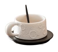 Bosiyrggrl Japanese-Style Ceramic Planet Coffee Cup Household Latte Simple Cup and Saucer Set Breakfast Milk Cup White