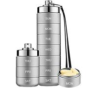Bosiyrggrl Metal Pill Organizer Weekly,Stackable Waterproof Travel Pill Box,Pill Case Container,7 Day Daily Medicine Organizer Grey