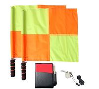 Bosiyrggrl Soccer Referee Flag Set with Notebook and Pencil Stainless Steel Whistles with Lanyard