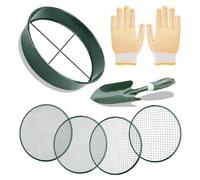 Bosiyrggrl Soil Sieve Sifter Set with Shovel Gloves, Garden Sieve Set with 4 Interchangeable Mesh 3,6,9,12mm, Dirt Sifter
