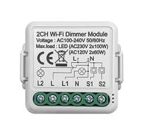 Bosiyrggrl Tuya WiFi Smart Dimmer Switch Module 10A Support 2 Way Control 2 Gang Compatible for Home Smart Life App Easy Install Easy to Use