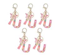 Bosiyrggrl U Style Letter Pendant Pink Cute Initial Keychain Butterfly Keychain Easy Install Easy to Use
