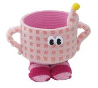 Bosiyrggrl Woven Storage Basket Cartoon Storage Basket Snack Toy Storage Bag Cute Home Decoration Pink