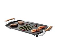 Boska Electric Griddle Pro - Teppanyaki Grill - PFAS-Free Ceramic Non-Stick Coating - Temperature Control up to 215 °C - Grease Draining Spout - Oak Wood Handles - Black