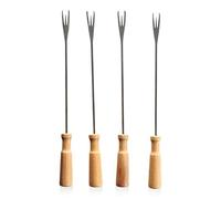 Boska Fondue Forks Oslo/Set of 4 Forks/with Extra Grip/Oak Handle/Brown/Silver / 10.4"