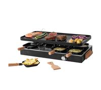 BOSKA Raclette Gourmet Party - Tabletop Grill Set for 8 People - PFAS-Free - Ceramic Grill Plate - Beechwood Handles - Reversible Aluminum Griddle - Black