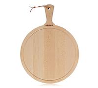 BOSKA Serving Board Round Amigo L/with Handle/Rustic Beechwood/for Cheeses or Tapas/Brown / ⌀ 13"