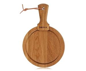BOSKA Serving Board Round Friends S/Durable/Oak/with Handle for Hanging/Brown / ⌀ 6.3"