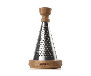 Boska Table Grater Oslo/with Oak Handle / 3 Cutting Edges/Semi-Hard to Hard Cheeses/Brown/Silver / 10.6"