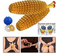 BOSKY Handmade Wooden Ancient Acupressure Spiked Hand Massager Exercise Therapy Deep Tissue Trigger Set of 2 Pcs, Sujok Ball and Rings with Reflexology Chart