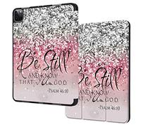 BOSLIVE iPad Pro 12.9 Case 4th Generation 2020 & 2018, with Pencil Holder Auto Sleep/Wake Back Smart Soft TPU Case Cover for iPad Pro 12.9 4th Gen,Pink Bible Verse Psalm 46:10