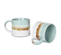 Bosmarlin Medium Ceramic Coffee Mug Set of 2, 15 oz, Big Stoneware Tea Cup for Office and Home, Dishwasher and Microwave Safe (Green, 2)