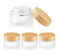 BOSMIOW 4 PCS 50g/1.7oz Frosted Glass Cream Jars,Empty Round Cosmetic Containers with Bamboo Lids,Leak Proof Makeup Bottles for Lotion,Ointment,Moisturizer,Gel,Mud Mask