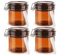 BOSMIOW 4Pcs 220ml/7.8oz PET Plastic Amber Storage Jar Sealed Container Facial Mask Jars Wide Mouth Canning Jars with Hermetic Sealed Hinged Airtight Lid for Cream Lotion Bath Salts Spices