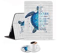 Bosness for iPad 9.7 2018/2017 Case, iPad Air/Air 2 Case, Adjustable Stand Auto Wake/Sleep Smart Case for iPad 6th/5th Gen - Funny Words with Blue Sea Turtle on Rustic Wooden Board (with Coasters)