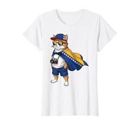 Bosnia and Herzegovina Flag Cat Bosnian Roots Value Graphic T-Shirt, Women, White, XL