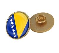Bosnia And Herzegovina Flag Lapel Pin - National Flag Printed Crystal Square Badge Brooch Flag Pins,Patriotic Souvenir Novelty Accessory For Unisex Round