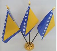 Bosnia Bosnian Herzegovina 3 Flag Desktop Table Display With Gold Base