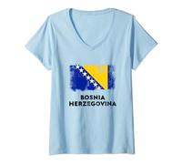 Bosnia Herzegovina Flag Blue, Yellow, White V-Neck T-Shirt