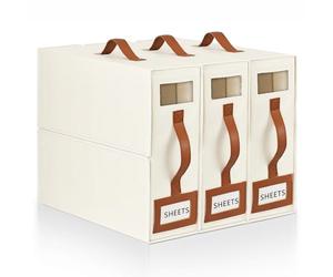 BOSNONA Bed Sheet Organiser 3 Pack White Bedding Storage Box Foldable King Size Bed Sheet Organiser Boxes with Zip for Bedsheets, Pillow Cases, Clothes (White, 3 Pack)