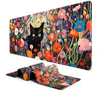 BOSOBO Extra Large Mouse Pad for Gaming and Office, XXL XL Desktop Full Cover Mat, 31.5 x 11.8 Inches, Pink Orange Flowers and Cat