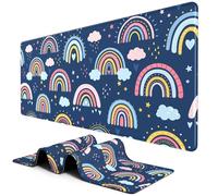 BOSOBO Large Mouse Pad, Desk Pad, XXL XL Extended Gaming Mouse Pad, Desk Mat for Office & Home, Long Keyboard Mat, Huge Mouse Pad, Desktop Full Cover 31.5 x 11.8 Inches, Colorful Rainbow Clouds Blue