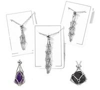 BOSOIRSOU 3 Pieces Crystal Stand Necklaces, Stainless Steel Cages for Stone, Adjustable Natural Gemstone Jewelry, Handmade Crystal Cage Necklaces for Men Women