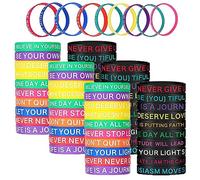 BOSOIRSOU 60 Pieces Rubber Bracelets with Motivational Quotes, Inspirational Silicone Bracelets 5.8cm Diameter Unisex Elastic Bracelets for Men Women Party Supplies