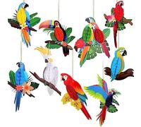 BOSOIRSOU 9pc Tropical Birds Honeycomb Cutouts - Hanging Parrot Paper Cutouts for Hawaiian Summer Beach Luau Party & Rainforest Jungle Decoration