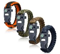 BOSOIRSOU Survival Bracelets 4-Pack | 5-in-1 Paracord Bracelet Set with Fire Starter, Compass & Whistle | Emergency Outdoor Gear for Camping, Hiking