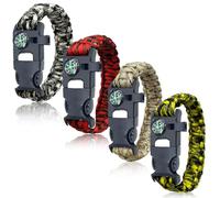 BOSOIRSOU Survival Bracelets 4-Pack | 5-in-1 Paracord Bracelet Set with Fire Starter, Compass & Whistle | Emergency Outdoor Gear for Camping, Hiking