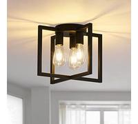 3-Light Ceiling Light Fixture, Black Semi-Flush Mount Chandelier with Geometric Metal Shade, Farmhouse Industrial Lighting for Kitchen Living Room Bedroom Hallway Foyer, E26 Base