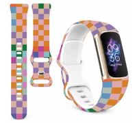 BOSPFJG Compatible with Fitbit Charge 6/5 Bands,Maillard & Dopamine Aesthetic Soft Silicone Metal-Free Skin-Friendly Strap,Coquette Style Pattern Wristband for Women Men(Colorful Pastel Checkered)