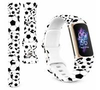 BOSPFJG Compatible with Fitbit Charge 6/5 Bands,Maillard & Dopamine Aesthetic Soft Silicone Metal-Free Skin-Friendly Strap,Coquette Style Pattern Wristband for Women Men(Soccer Ball Pattern)