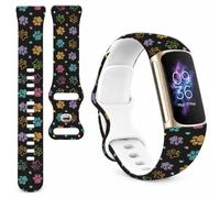 BOSPFJG Compatible with Fitbit Charge 6/5 Bands,Maillard & Dopamine Aesthetic Soft Silicone Metal-Free Skin-Friendly Strap,Coquette Style Pattern Wristband for Women Men(Colorful Doodle Dog Paw)