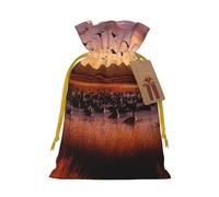 Bosque del Apache Wildlife Refuge Christmas Gift Bags with Tags & Ribbon Ties, Xmas Drawstring Candy Treat Bag Christmas Gifts Sacks Reusable Gift Wrapping Bags for Holiday Party Favors Medium