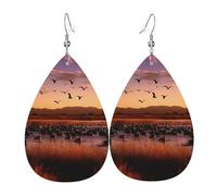 Bosque del Apache Wildlife Refuge Leather Earrings Dangle Drop for Women Lightweight Teardrop Dangle Earrings Jewelry Fashion Pendant and Valentine Birthday Party Gift