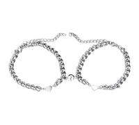 BOSREROY 2 Pcs Matching Couple Bracelets, Alloy with Strong Attachment Force Heart Charm, Silver Cuban Chain Pinky Promise Bracelets, Adjustable for Wedding Anniversary