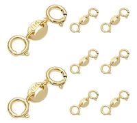 BOSREROY 8 Pcs S925 Silver Plated Gold Plated Double Spring Clasps, 0.2 in / 0.5 cm Small Egg Ellipse Bead End Findings, JF14K Engraved, for DIY Jewelry Making