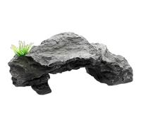 BOSREROY Aquarium Ornament, 6.9 in Resin Rock Cave for Fish Tank Decoration, Terrarium Hide, Reptile Cave, Basking Platform, Gray Simulation Mountain Habitat