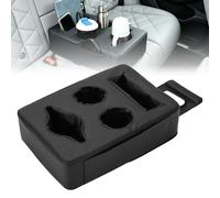 BOSREROY Car Back Seat Cup Holder, Black PU Leather Console Organizer with 3 Cup Holders, 2 Phone Storage Pouches, 1 Square Slot, Flip Flap Seat Gap Insert for Car and Vehicle