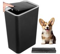 BOSREROY Dog Poop Trash Can With Flip Lid, 3.2 Gal 12 L General Waste Bin, Includes 50 Waste Bags, Slim Rectangular Container For Indoor Outdoor Garage, Garden, Living Room