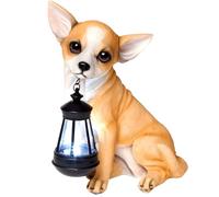 Bosreroy Realistic Chihuahua Solar Lantern Statue, Resin Outdoor Accent, Energy-Saving Garden Decoration