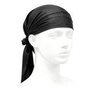 Bosreroy Silky Durags 2 Pack for Men and Women, Black and White Pirate Head Wrap, Long Tail, Elastic Band Polyester Headwear