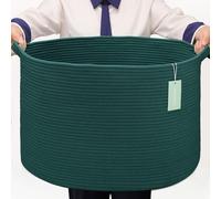 BOSROTY Extra Large Blanket Basket 87L, Laundry Hamper, Baby Nursery Hamper for Storage Toys Clothes Towels, Large Cotton Rope Laundry Basket for Girls Boys, 55 x 35 CM, Dark Green