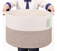 BOSROTY Extra Large Blanket Basket 87L, Laundry Hamper, Baby Nursery Hamper for Storage Toys Clothes Towels, Large Cotton Rope Laundry Basket for Girls Boys, 55 x 35 CM, White & Brown
