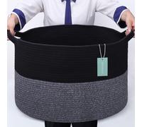 BOSROTY Extra Large Blanket Basket 87L, Laundry Hamper, Baby Nursery Hamper for Storage Toys Clothes Towels, Large Cotton Rope Laundry Basket for Girls Boys, 55 x 35 CM, Black & Gray