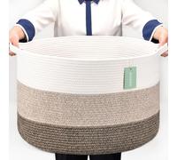 BOSROTY Extra Large Blanket Basket 87L, Laundry Hamper, Baby Nursery Hamper for Storage Toys Clothes Towels, Large Cotton Rope Laundry Basket for Girls Boys, 55 x 35 CM, White & Gradient Brown